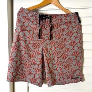 Patagonia Men's Board Shorts - Gray with Red Bone-Fish Pattern